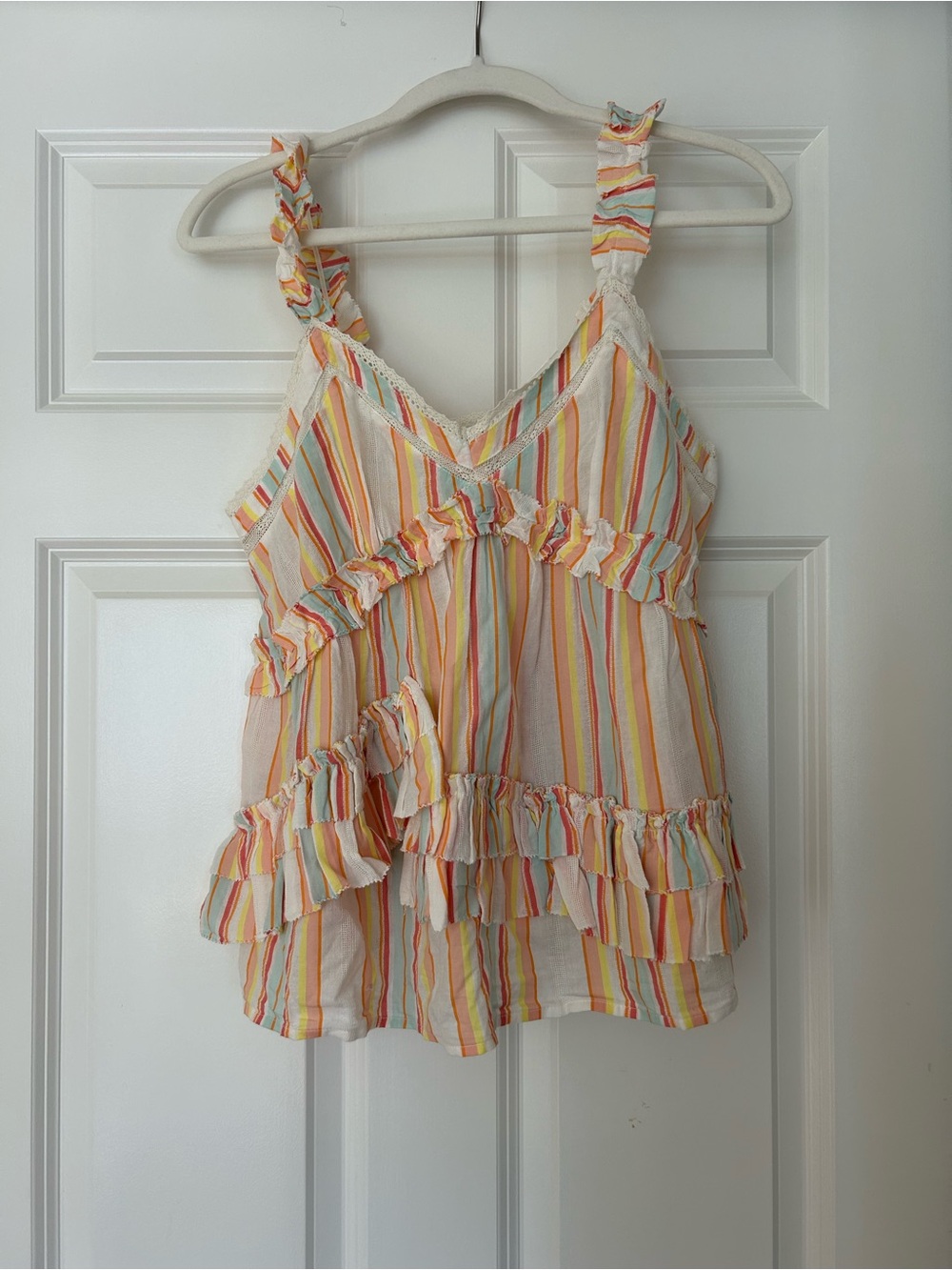Ella Moss Multi-Color Striped Ruffle Tank Top